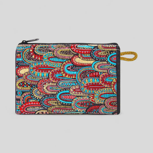 Portefeuille tissé à motifs Gold Evil Eye Design d’art moderne Sac à main d’embrayage à fermeture éclair, pochette, porte-monnaie, portefeuille, petit rangement Nazar Boncuk Mal de Ojo