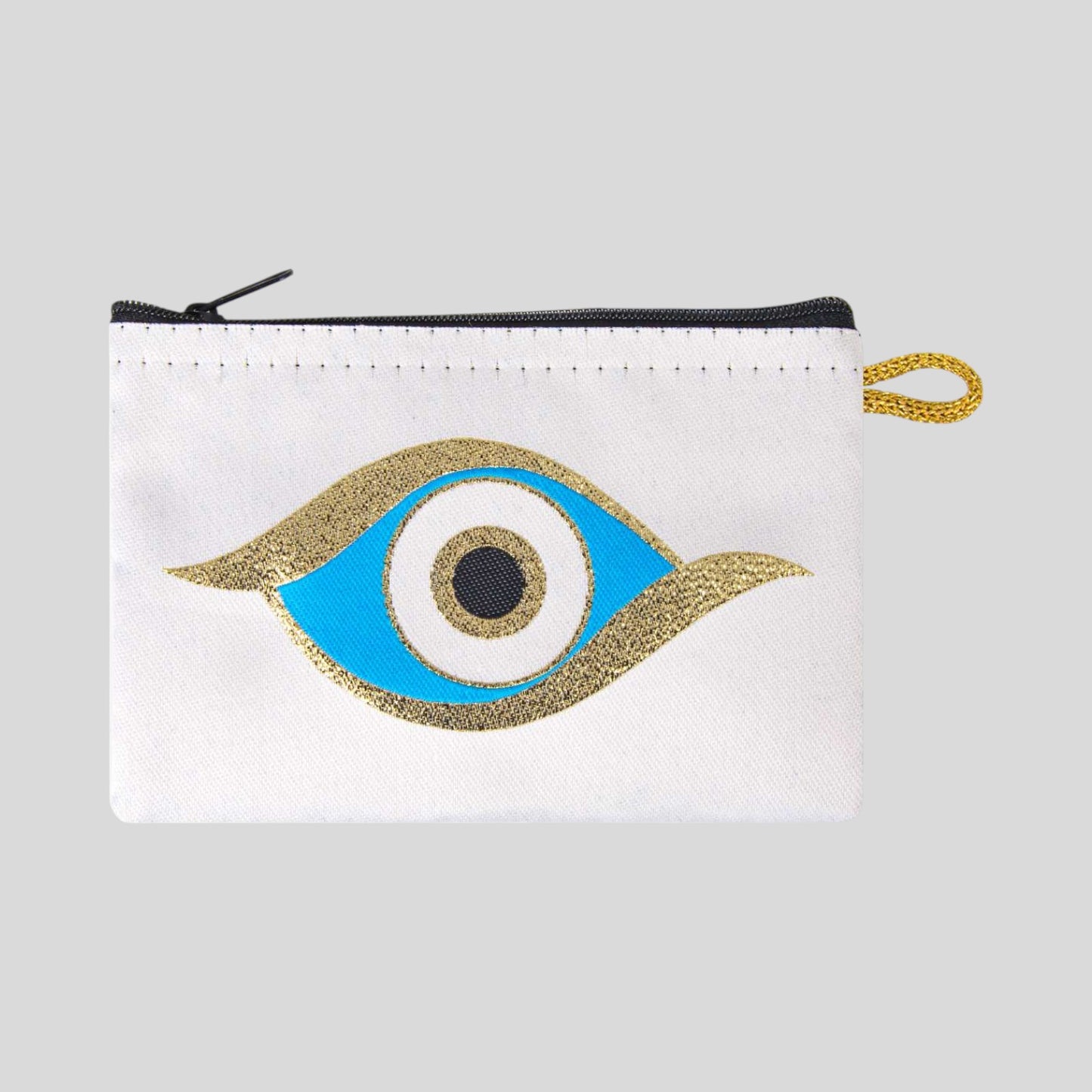 Portefeuille tissé à motifs Gold Evil Eye Design d’art moderne Sac à main d’embrayage à fermeture éclair, pochette, porte-monnaie, portefeuille, petit rangement Nazar Boncuk Mal de Ojo
