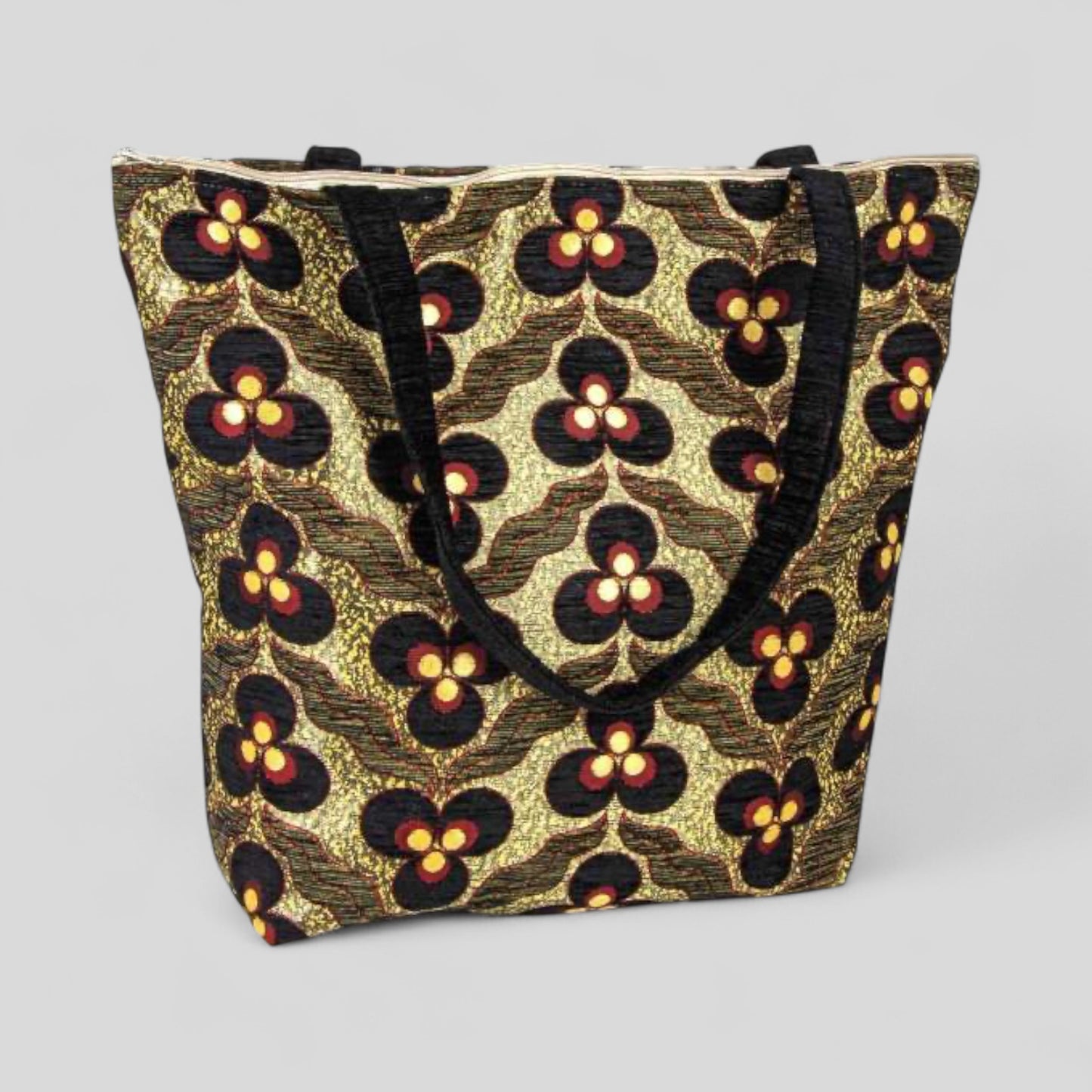 Authentique Kilim Fabric Ottoman Tulips Design Purse avec poignées, tapis turc, sac de plage, fourre-tout, sac à provisions réutilisable - Turquoise/Or