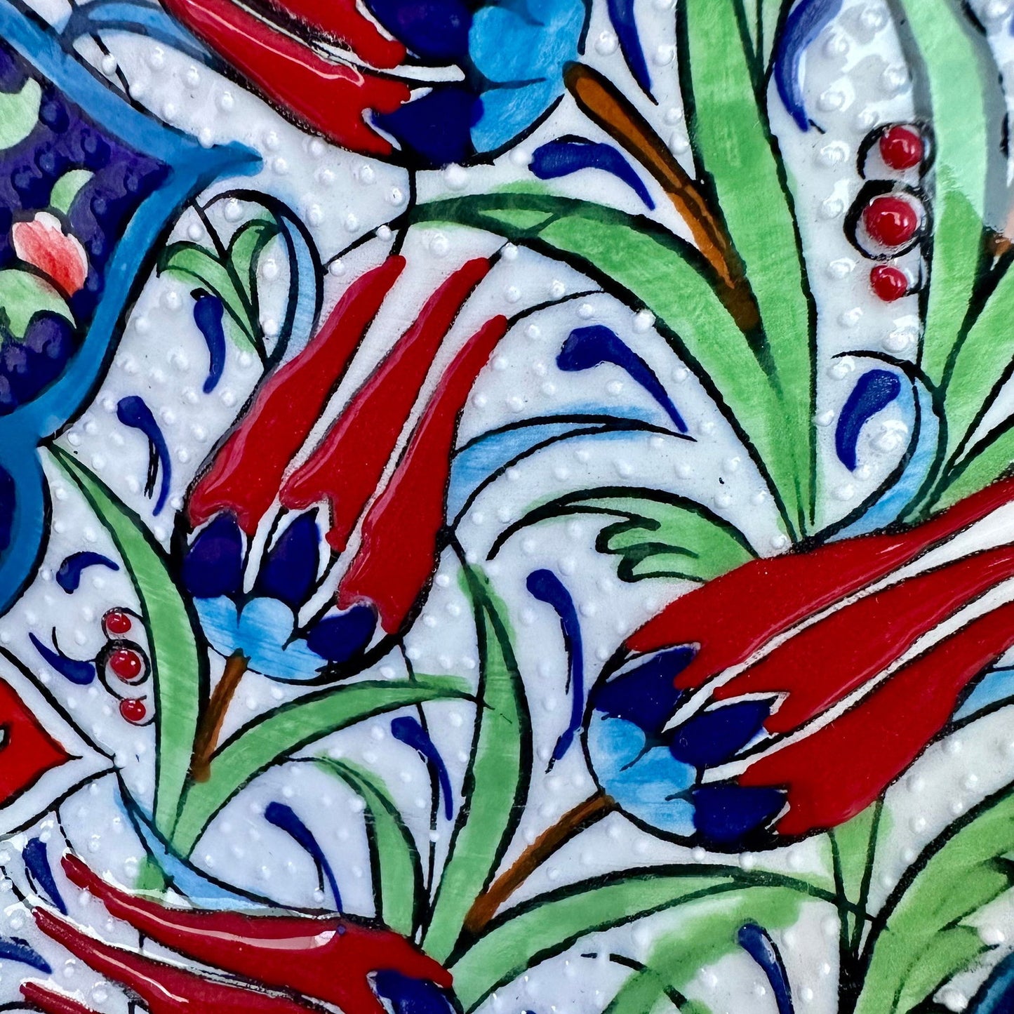 12” Turkish Ceramic Handmade Plate - Ottoman Tulip Floral Patterned - Stand Included - Guzel Handcrafts - #tag1# - #tag2# - #tag3# - #tag4#