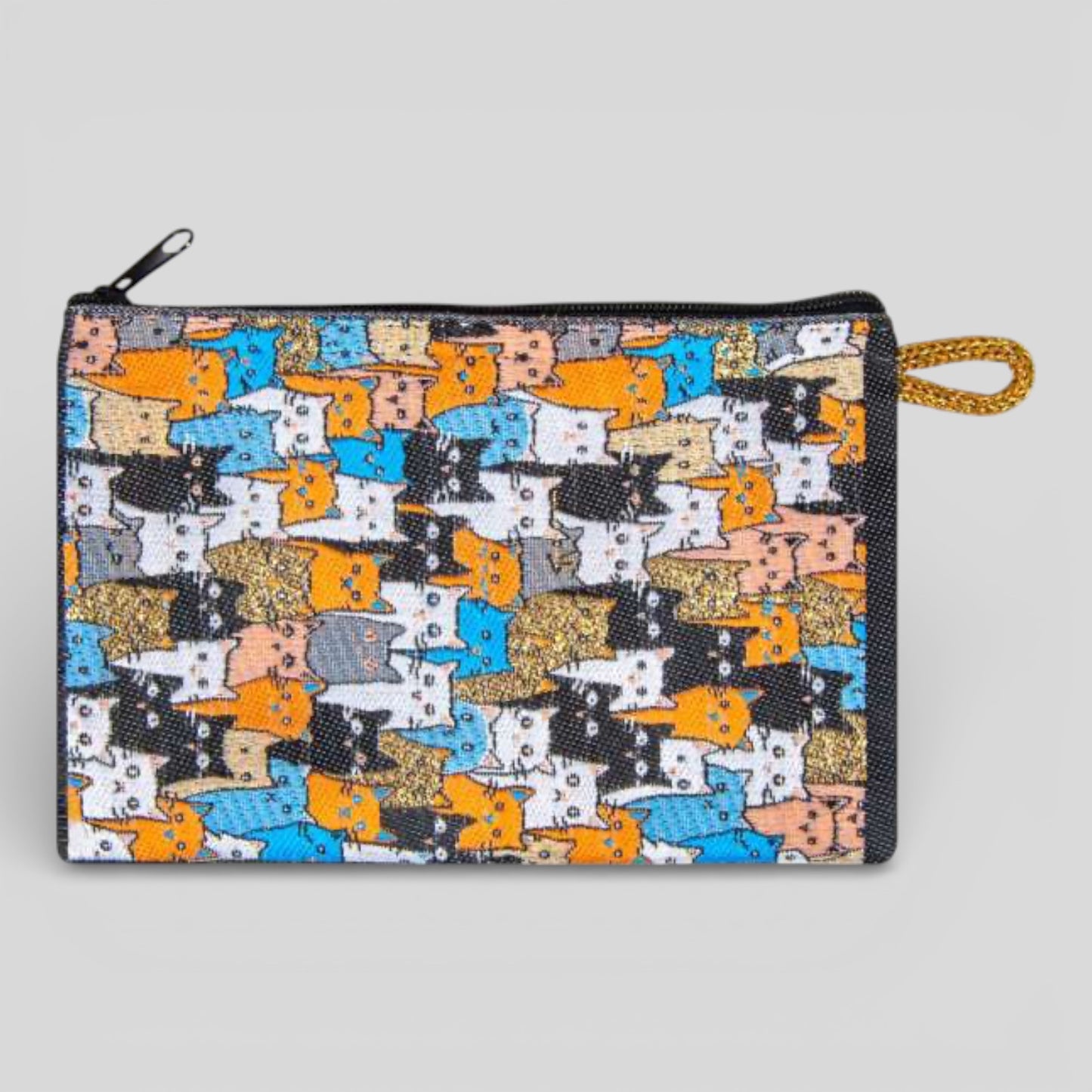 Portefeuille tissé à motifs Gold Evil Eye Design d’art moderne Sac à main d’embrayage à fermeture éclair, pochette, porte-monnaie, portefeuille, petit rangement Nazar Boncuk Mal de Ojo