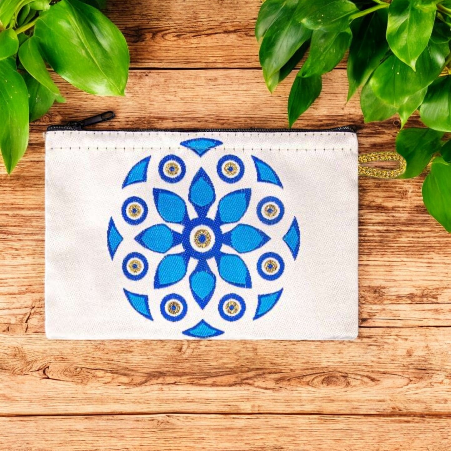 Portefeuille tissé à motifs Gold Evil Eye Design d’art moderne Sac à main d’embrayage à fermeture éclair, pochette, porte-monnaie, portefeuille, petit rangement Nazar Boncuk Mal de Ojo