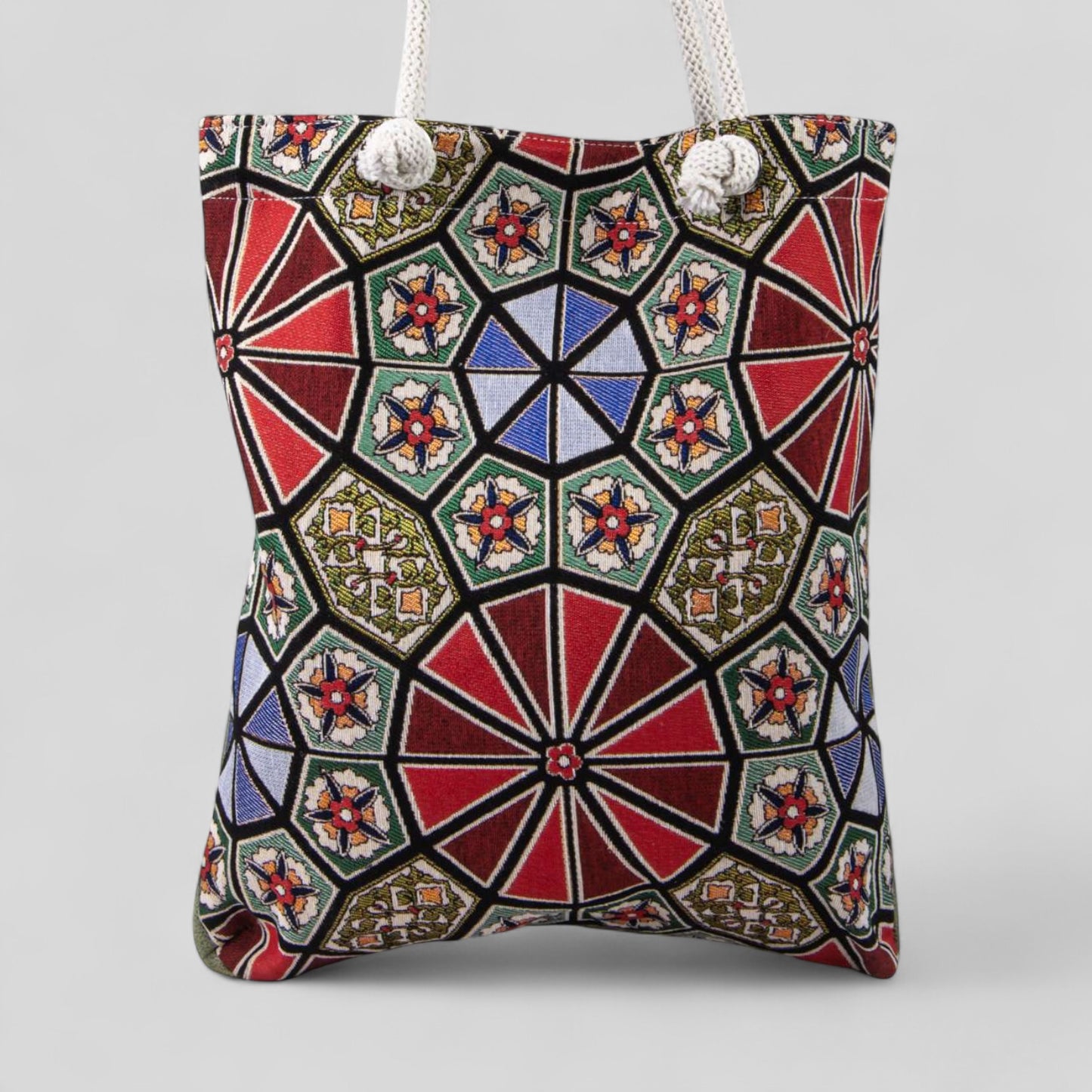 Authentique Kilim Fabric Ottoman Design Purse avec poignées, tapis turc, sac de plage, fourre-tout, sac à provisions réutilisable -- Noir/Or/Rouge