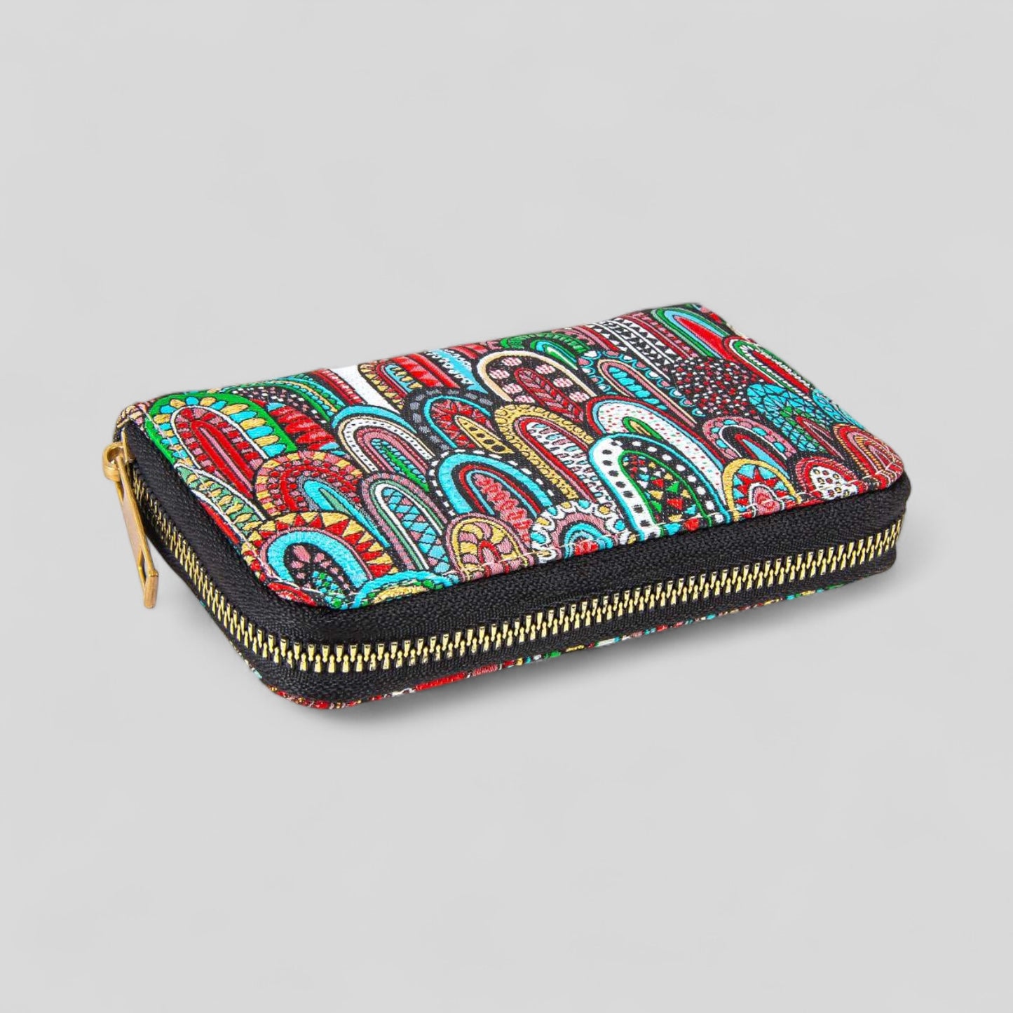 Vibrant Multicolor Geometric Patterned Woven Zipper Wallet