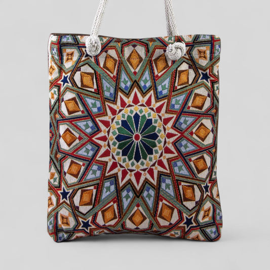 Authentique Kilim Fabric Ottoman Design Purse avec poignées, tapis turc, sac de plage, fourre-tout, sac à provisions réutilisable -- Noir/Or/Rouge