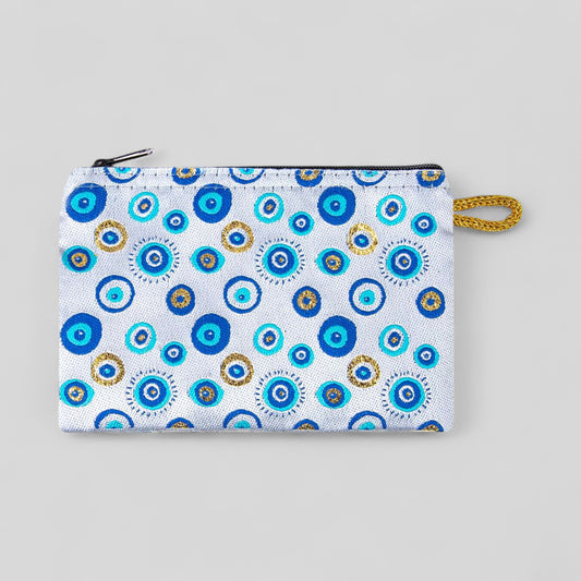 Portefeuille tissé à motifs Gold Evil Eye Design d’art moderne Sac à main d’embrayage à fermeture éclair, pochette, porte-monnaie, portefeuille, petit rangement Nazar Boncuk Mal de Ojo