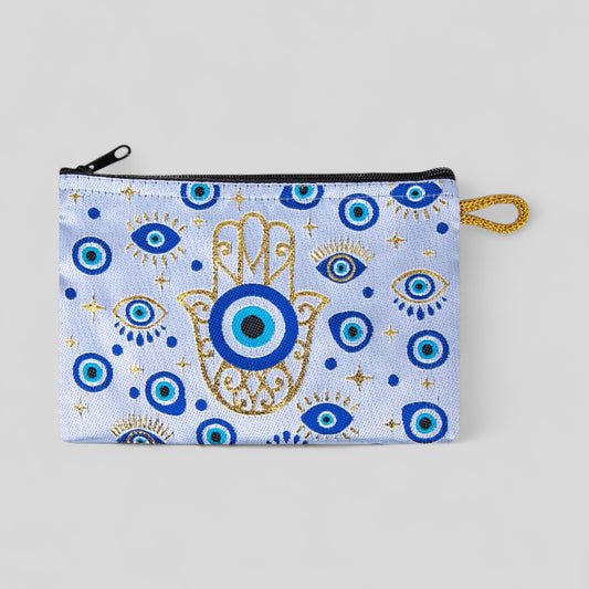 Portefeuille tissé à motifs Gold Evil Eye Design d’art moderne Sac à main d’embrayage à fermeture éclair, pochette, porte-monnaie, portefeuille, petit rangement Nazar Boncuk Mal de Ojo