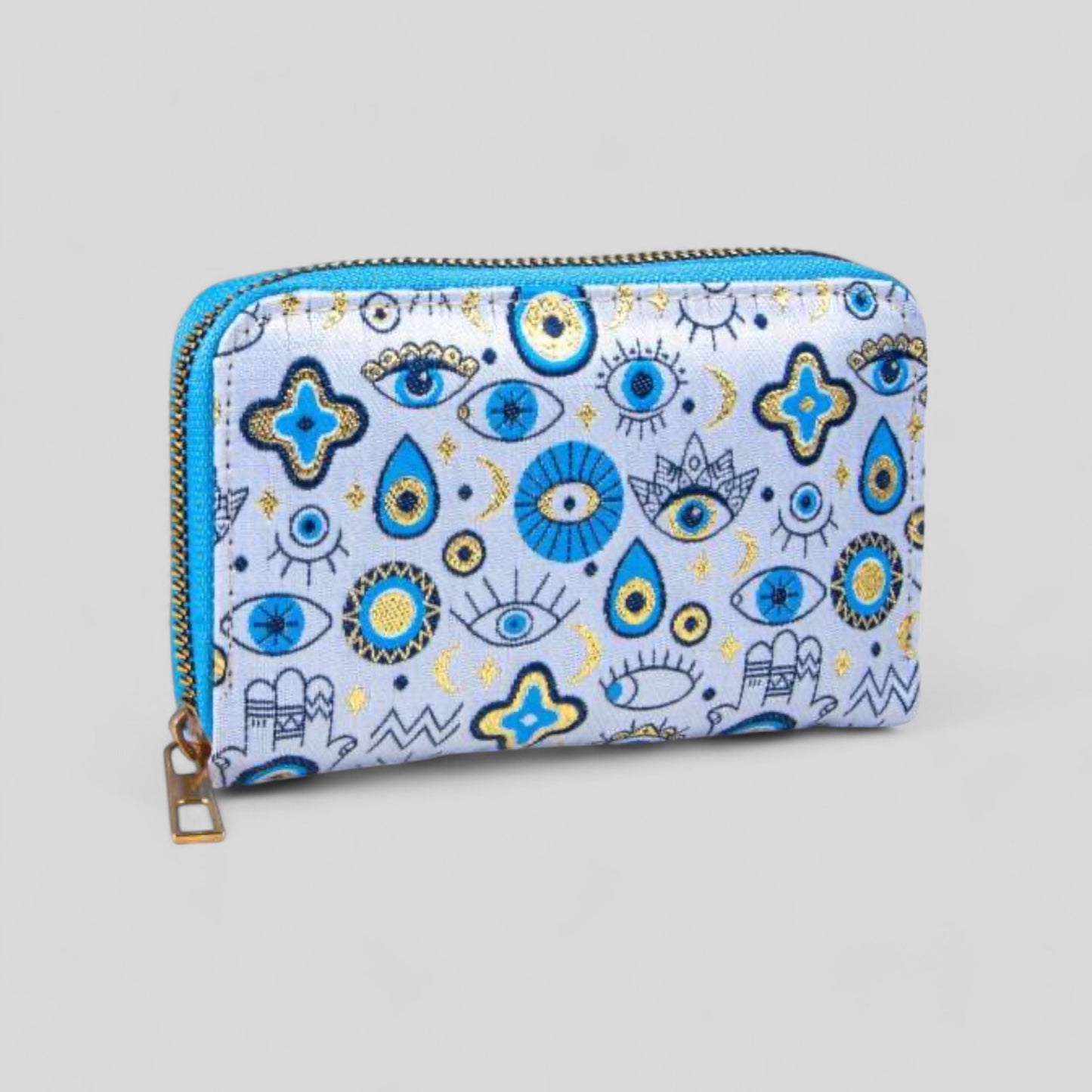 Authentique Kilim Tissu Blue Evil Eye Mandala Design Zipper Clutch Purse, Tapis turc, Pochette, Porte-monnaie, Portefeuille, Petit rangement