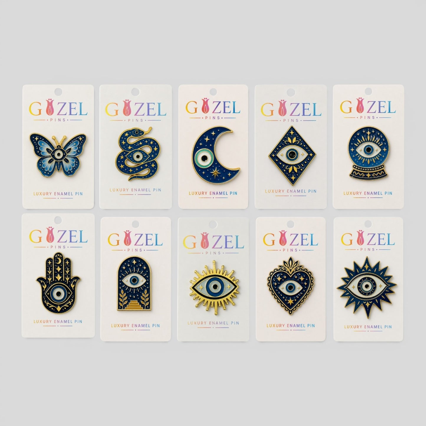 10pc Evil Eye Enamel Pin Collection - 1 of Each Design