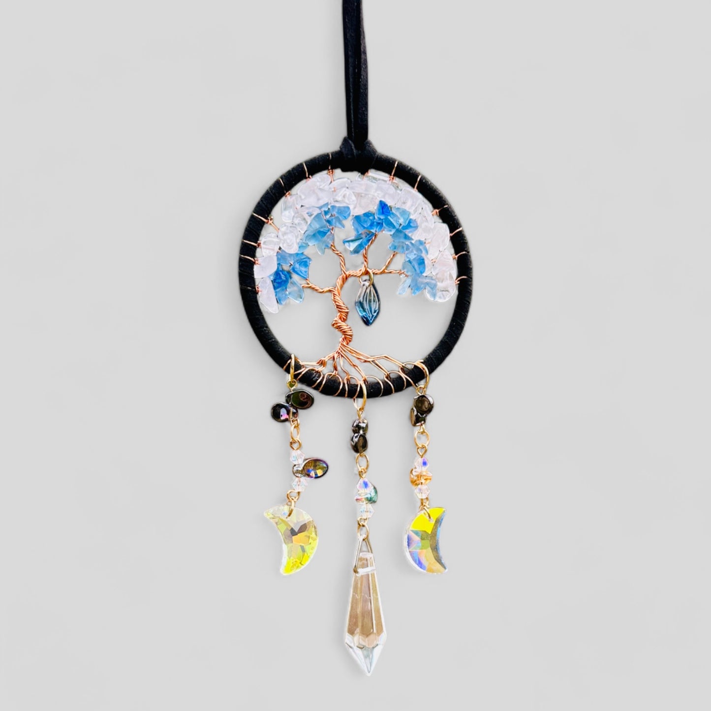 Arbre de vie fait à la main Dreamcatcher avec des lunes de cristal - Rétroviseur Suncatcher suspendu ou mural -- Navire rapide !