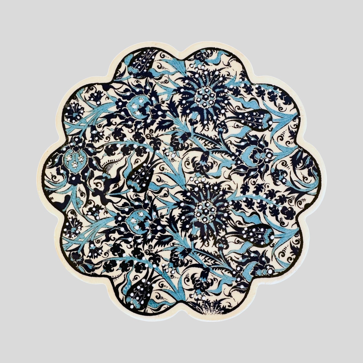 7" Scalloped Ceramic Trivet - Iznik Blue Blossom
