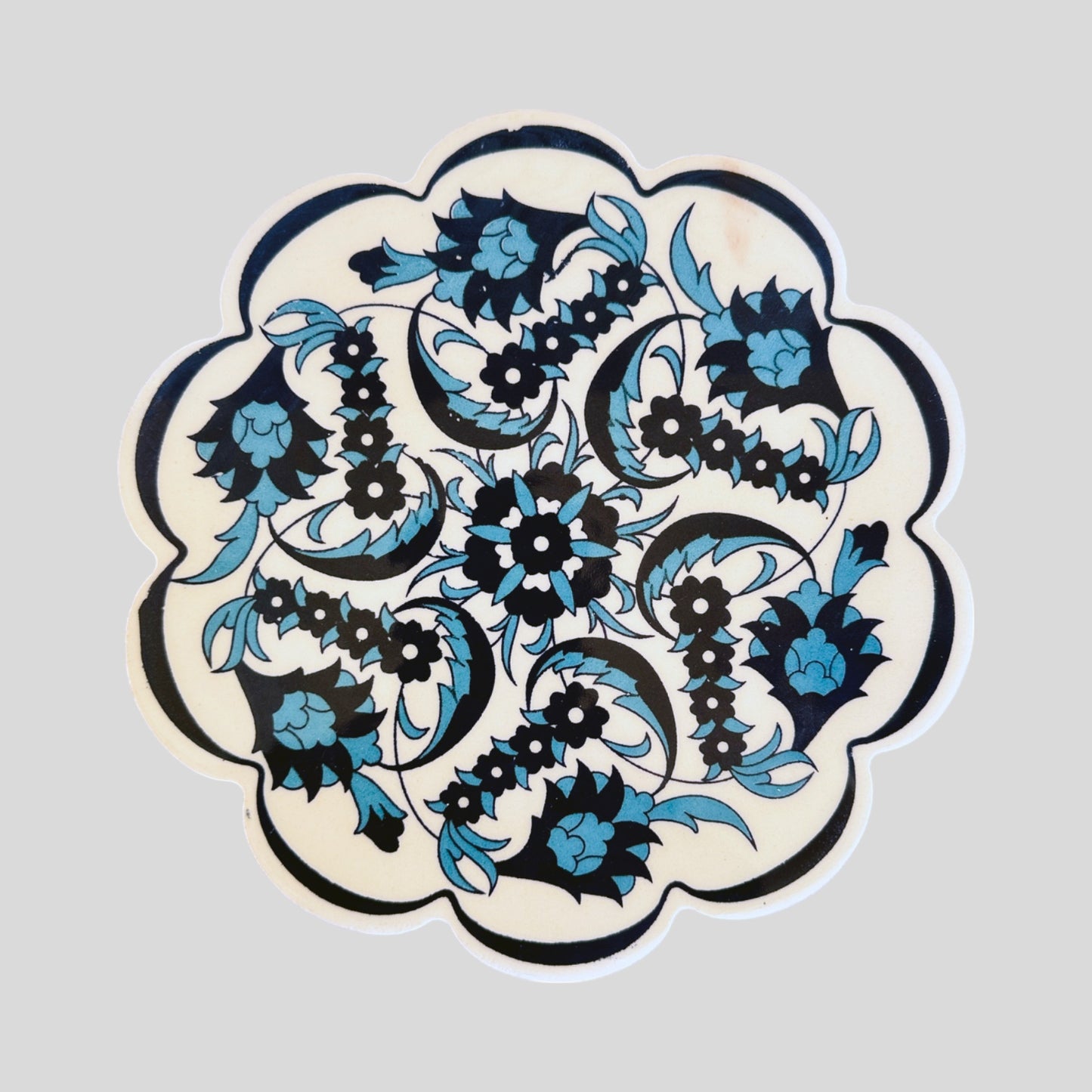 7" Scalloped Ceramic Trivet - Indigo Floral