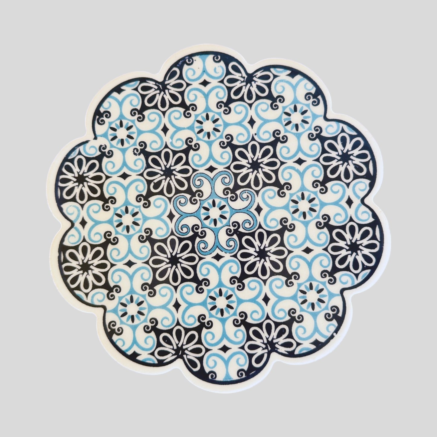 7" Scalloped Ceramic Trivet - Iznik Sky Rosette
