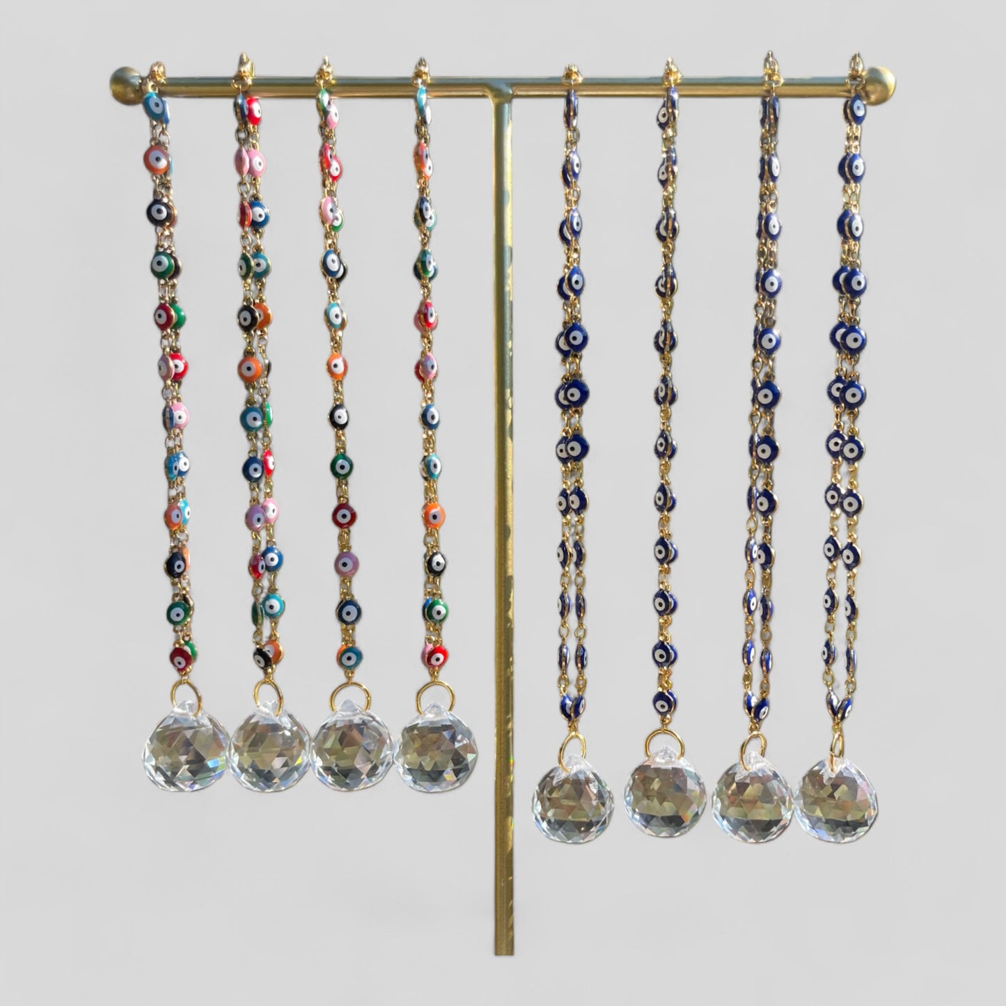 Evil Eye Nazar Boncuk Chaîne Rétroviseur Suspendu Rainbow Suncatcher Car Charm Mal de Ojo Gift Box -- Quick Ship! --Chaîne en or ou en argent