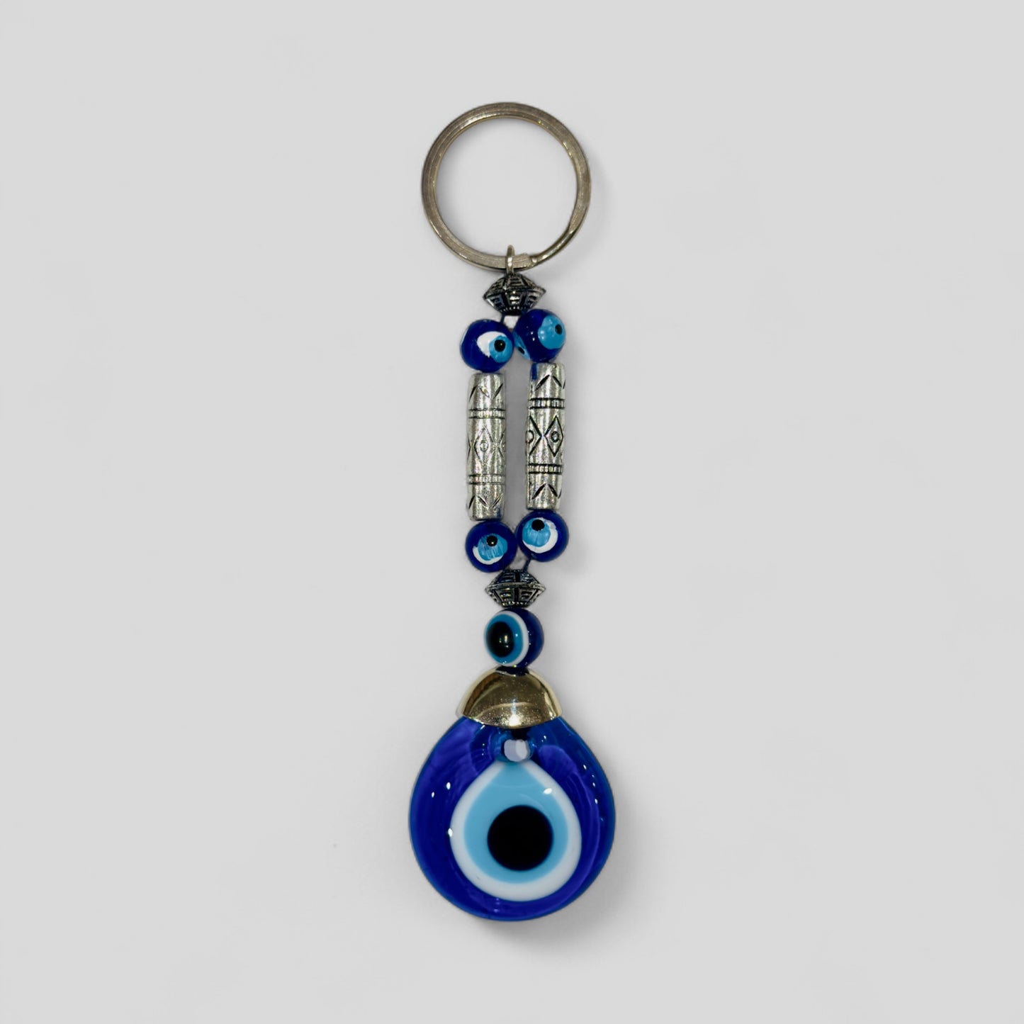Evil Eye Nazar Boncuk Mal De Ojo Porte-clés avec boule en céramique peinte à la main - Blue Evil Eye