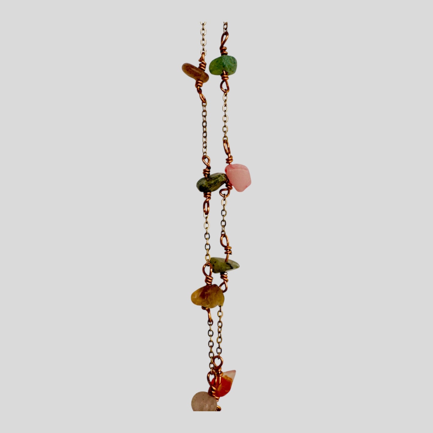 Copper Metal Seahorse Suncatcher with Natural Stone Chain and Shimmering Crystals -- Window Hanging or Wall Hanging