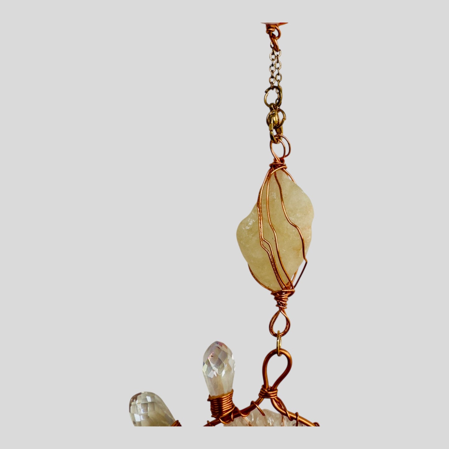 Copper Metal Seahorse Suncatcher with Natural Stone Chain and Shimmering Crystals -- Window Hanging or Wall Hanging