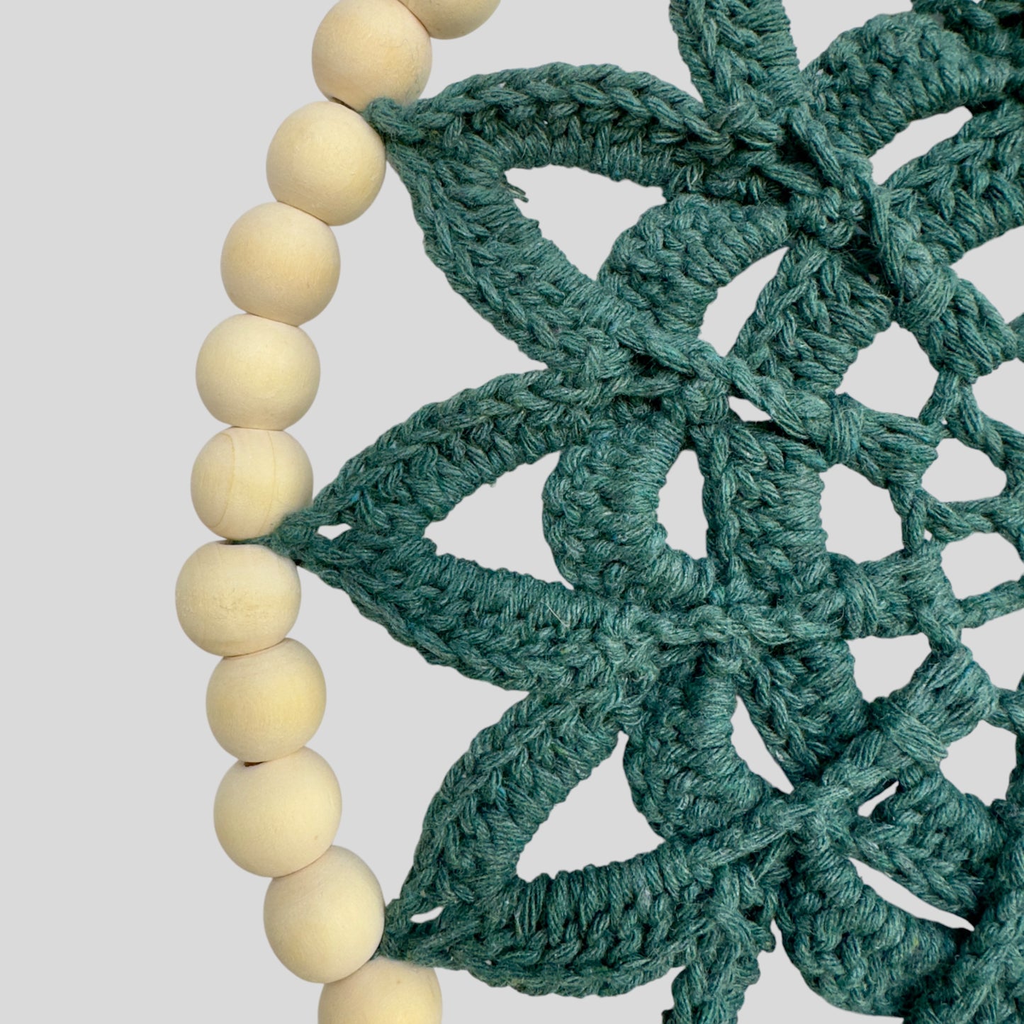 9.5" Handmade Wood Bead Frame Macrame Dreamcatcher - Nursery and Kid's Room Decor -- Forest Green
