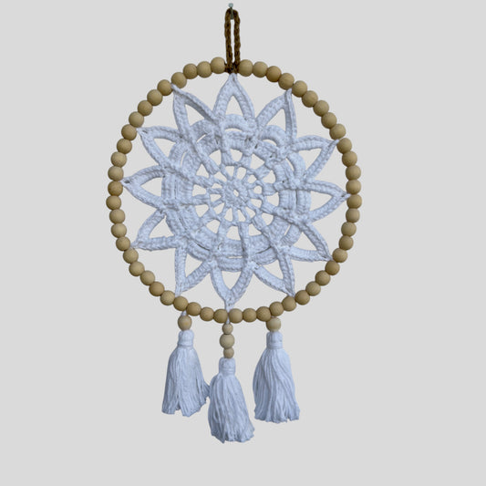 12" Handmade Boho Style Macrame Dreamcatcher - Décor de chambre d’enfant et de chambre d’enfant - Blanc cassé / Tan / Crème