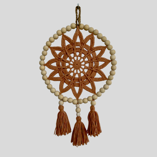 12" Handmade Boho Style Macrame Dreamcatcher - Décor de chambre d’enfant et de chambre d’enfant - Blanc cassé / Tan / Crème
