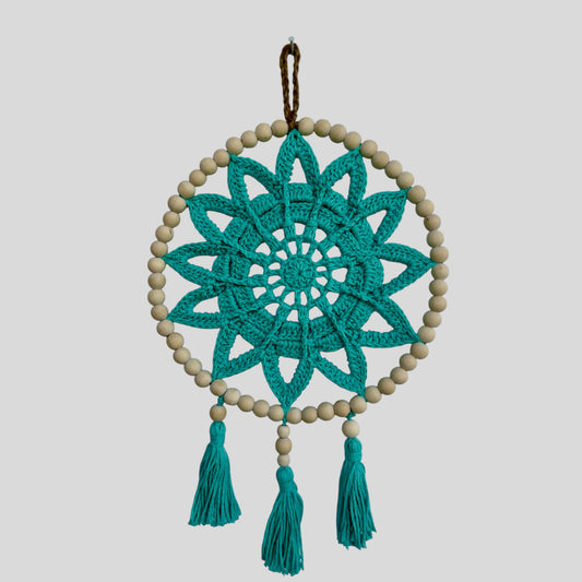 Attrape-rêves en macramé de style Boho fait à la main de 12 pouces - Décoration de chambre d'enfant et de chambre d'enfant - Turquoise