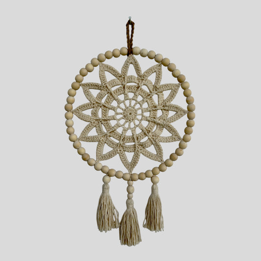 12" Handmade Boho Style Macrame Dreamcatcher - Décor de chambre d’enfant et de chambre d’enfant - Blanc cassé / Tan / Crème