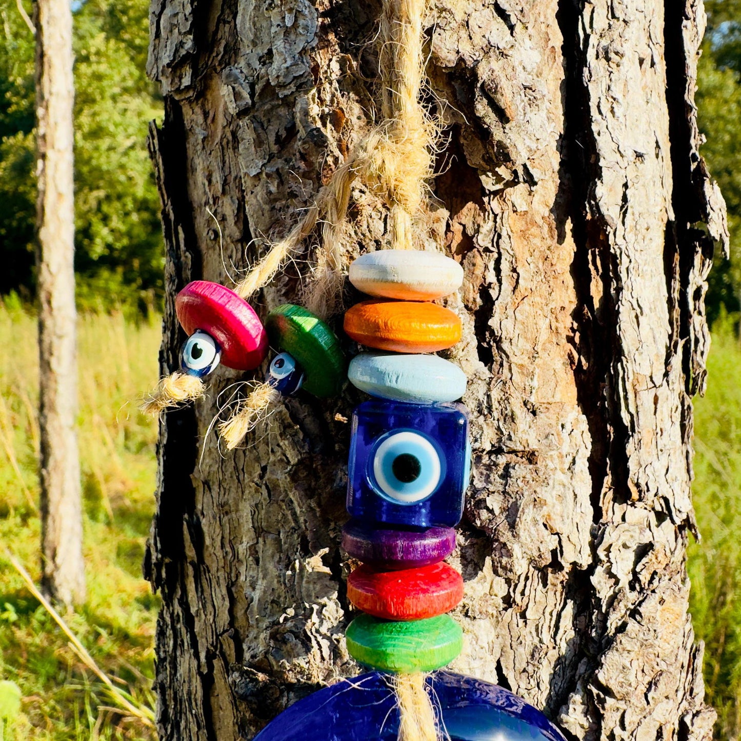 Mini Hamsa Hand Shape Wall Hanging Evil Eye with Wood Beads Nazar Boncuk Mal De Ojo, Modern Boho Style Home Decor, Turkish Gift - Guzel Handcrafts - #tag1# - #tag2# - #tag3# - #tag4#