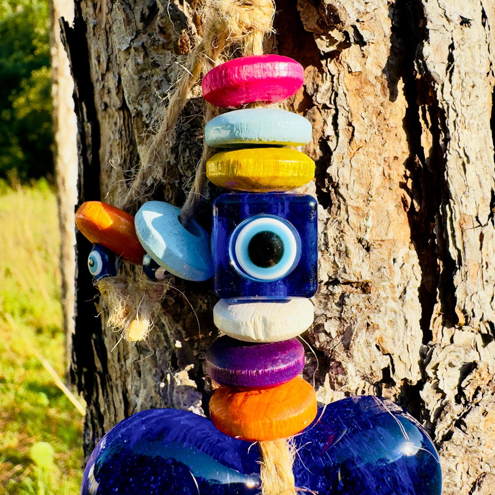 Mini Heart Shape Wall Hanging Evil Eye with Wood Beads Nazar Boncuk Mal De Ojo, Modern Boho Style Home Decor, Turkish Gift, Valentine's Day - Guzel Handcrafts - #tag1# - #tag2# - #tag3# - #tag4#