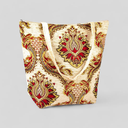 Authentique Kilim Fabric Ottoman Design Purse avec poignées, tapis turc, sac de plage, fourre-tout, sac à provisions réutilisable -- Bleu/Rouge/Jaune