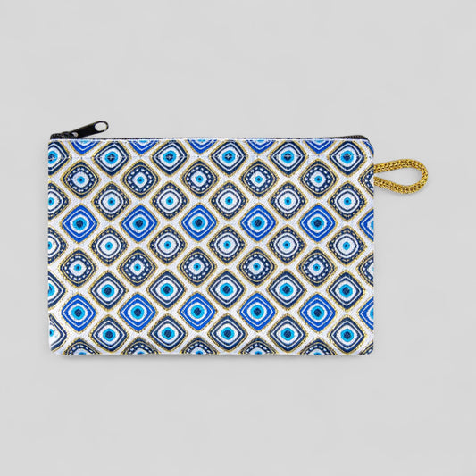 Portefeuille tissé à motifs Gold Evil Eye Design d’art moderne Sac à main d’embrayage à fermeture éclair, pochette, porte-monnaie, portefeuille, petit rangement Nazar Boncuk Mal de Ojo