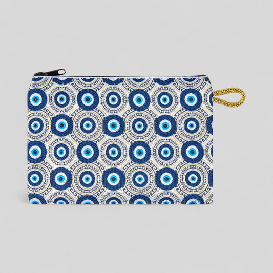 Portefeuille tissé à motifs Gold Evil Eye Design d’art moderne Sac à main d’embrayage à fermeture éclair, pochette, porte-monnaie, portefeuille, petit rangement Nazar Boncuk Mal de Ojo
