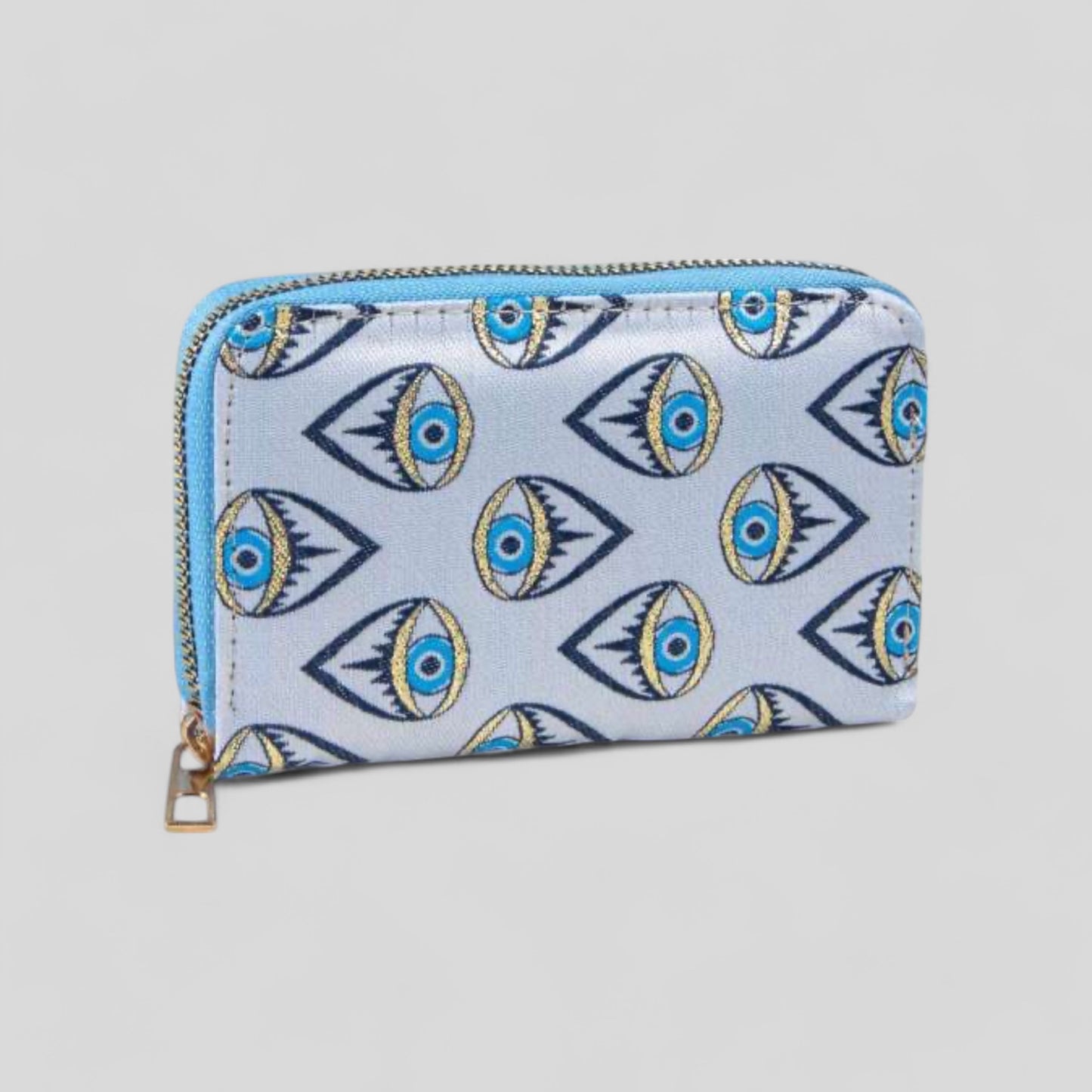 Authentique Kilim Tissu Blue Evil Eye Mandala Design Zipper Clutch Purse, Tapis turc, Pochette, Porte-monnaie, Portefeuille, Petit rangement