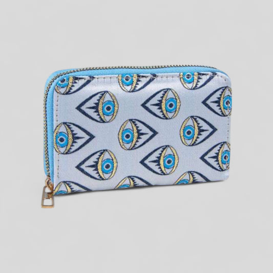 Authentique Kilim Tissu Blue Evil Eye Mandala Design Zipper Clutch Purse, Tapis turc, Pochette, Porte-monnaie, Portefeuille, Petit rangement