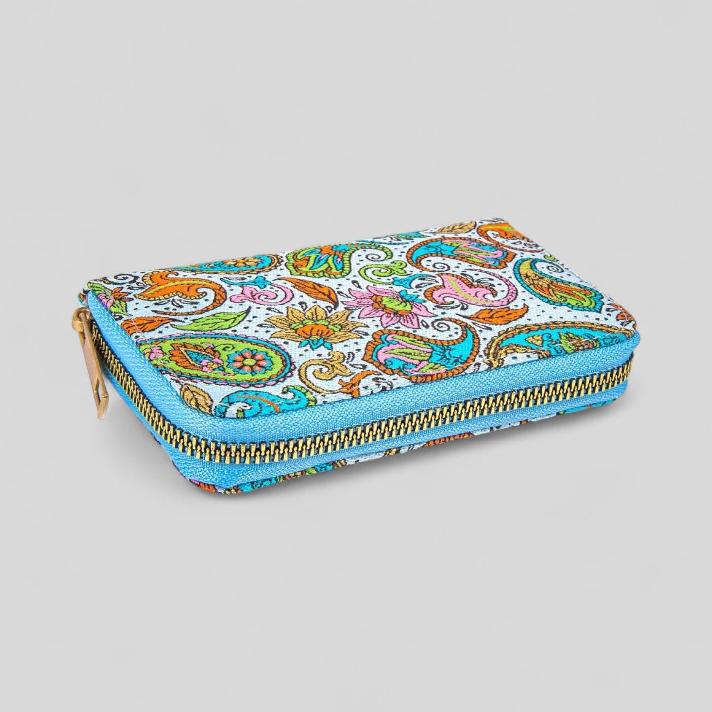 Vibrant Multicolor Paisley Patterned Woven Zipper Wallet