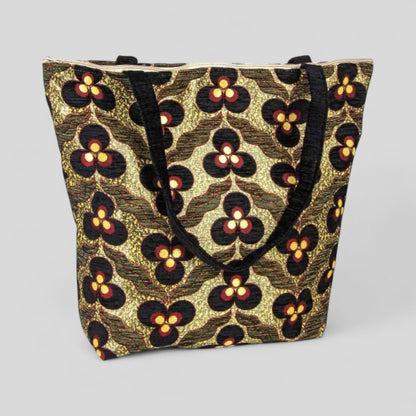 Authentique Kilim Fabric Ottoman Tulips Design Purse avec poignées, tapis turc, sac de plage, fourre-tout, sac à provisions réutilisable - Turquoise/Or