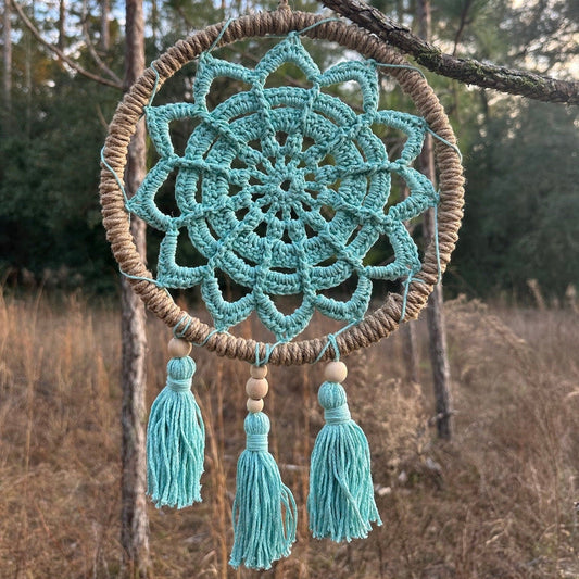 12" Handmade Boho Style Macrame Dreamcatcher - Nursery and Kid's Room Decor -- Turquoise - Guzel Handcrafts - #tag1# - #tag2# - #tag3# - #tag4#