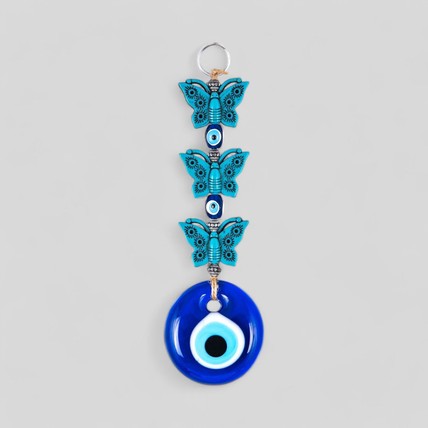 Mur suspendu Turquoise Butterfly Charm Evil Eye Wall Decor, Ornement mural, Cadeau, Protection de la maison, Bonne chance, Perle du mauvais œil, Papillons