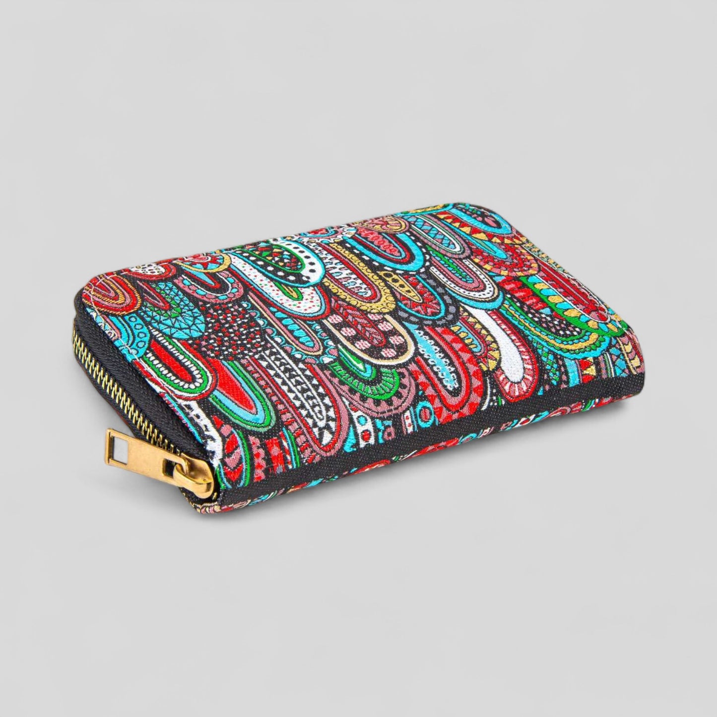 Vibrant Multicolor Geometric Patterned Woven Zipper Wallet
