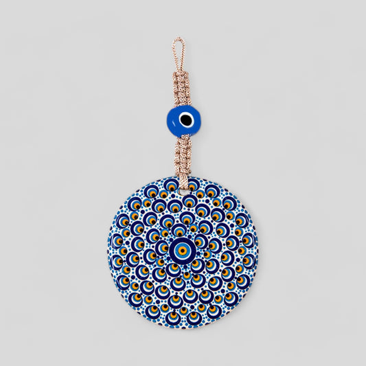 Tenture murale en céramique Evil Eye Nazar Boncuk Mal De Ojo, décoration intérieure de style Boho moderne -- Mandala floral en diamant -- Expédition rapide !