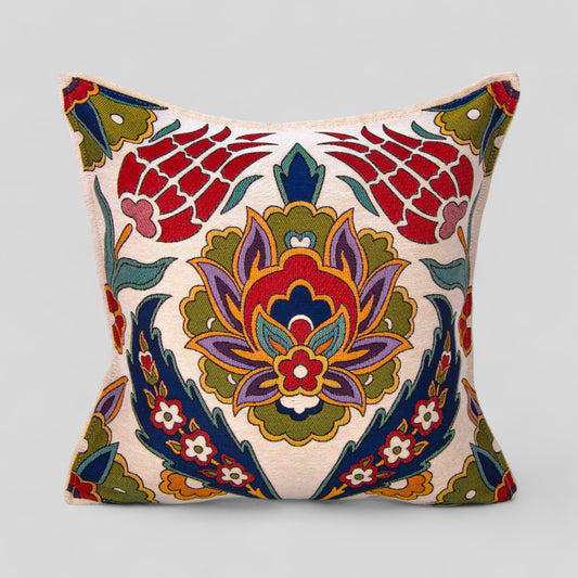 18" Turkish Square Pillow Cover - Ottoman Tulips