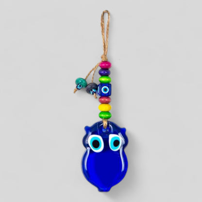 Mini Owl Shape Wall Hanging Evil Eye with Wood Beads Nazar Boncuk Mal De Ojo, Modern Boho Style Home Decor, Turkish Gift, Valentine's Day