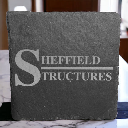 Slate coaster with engraved SHEFFIELD STRUCTURES text
