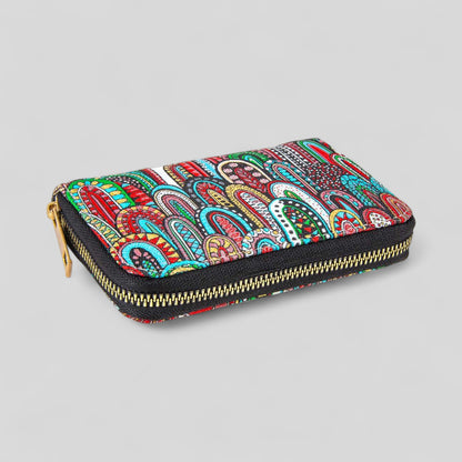 Vibrant Multicolor Geometric Patterned Woven Zipper Wallet
