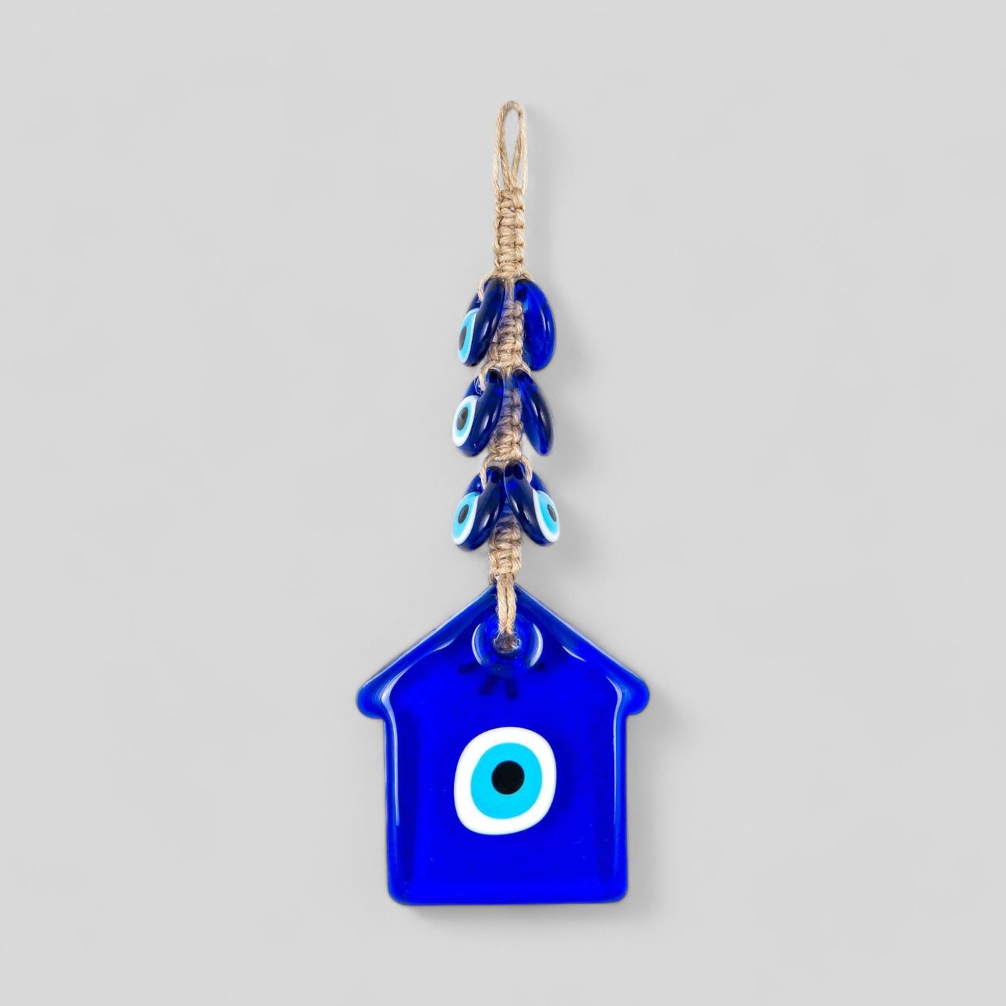 Wall Hanging Macrame Evil Eye Nazar Boncuk Mal De Ojo, Modern Boho Style Home Decor -- House Amulet with 6 Evil Eyes, Housewarming Gift