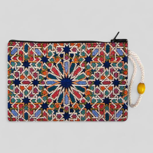 Authentic Kilim Fabric Kaleidoscope Star Mandala Design Zipper Clutch Purse, Turkish Carpet, Pouch, Coin Purse, Wallet, Small Storage