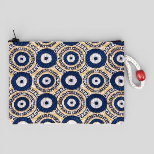 Portefeuille tissé à motifs Gold Evil Eye Design d’art moderne Sac à main d’embrayage à fermeture éclair, pochette, porte-monnaie, portefeuille, petit rangement Nazar Boncuk Mal de Ojo