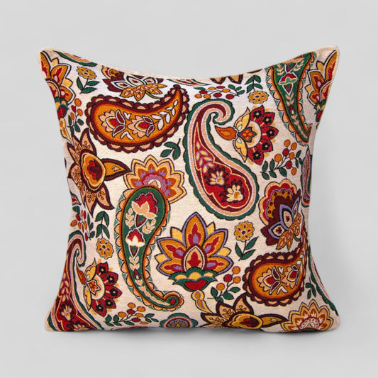 18" Turkish Square Pillow Cover - Colorful Paisley Design