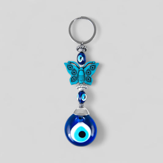 Evil Eye Nazar Boncuk Mal De Ojo Porte-clés avec boule en céramique peinte à la main - Blue Evil Eye
