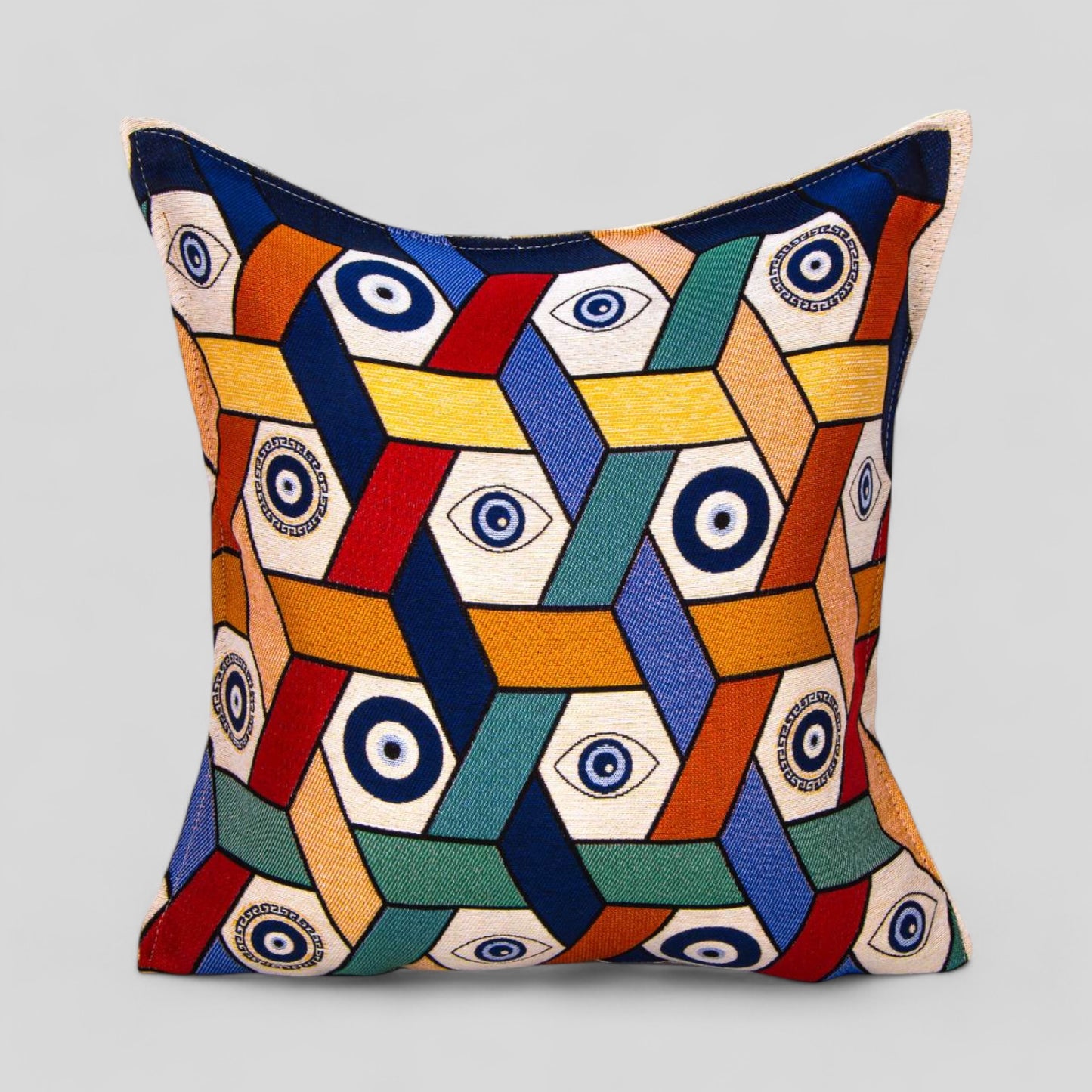 18" Turkish Square Pillow Cover - Multicolor Evil Eye