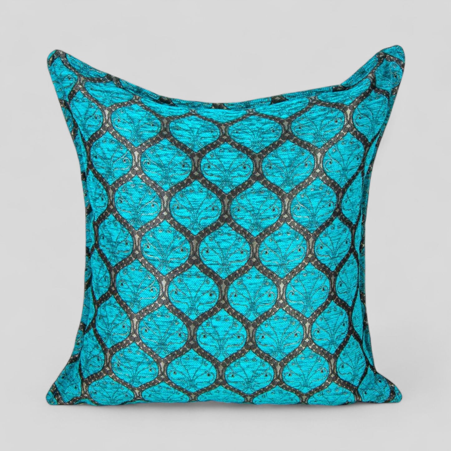 24" Turkish Square Pillow Cover - Turquoise Peacock Design